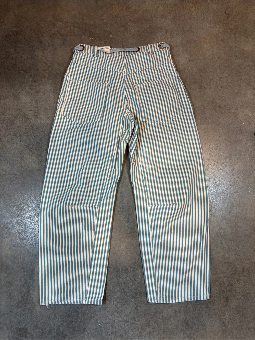 Free People We The Free Moxie Railroad-Stripe Patchwork Barrel Jean